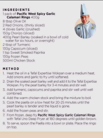 Resepi Barley Paella with Spicy Garlic Calamari Rings