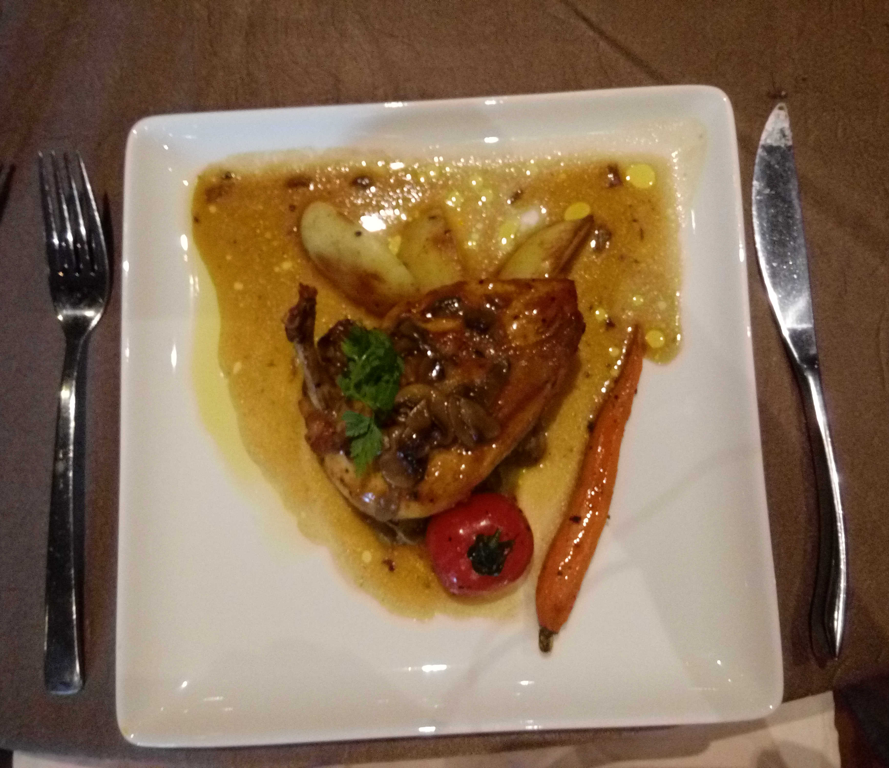 Con-fed Chicken with wild Mushroom and Leeks