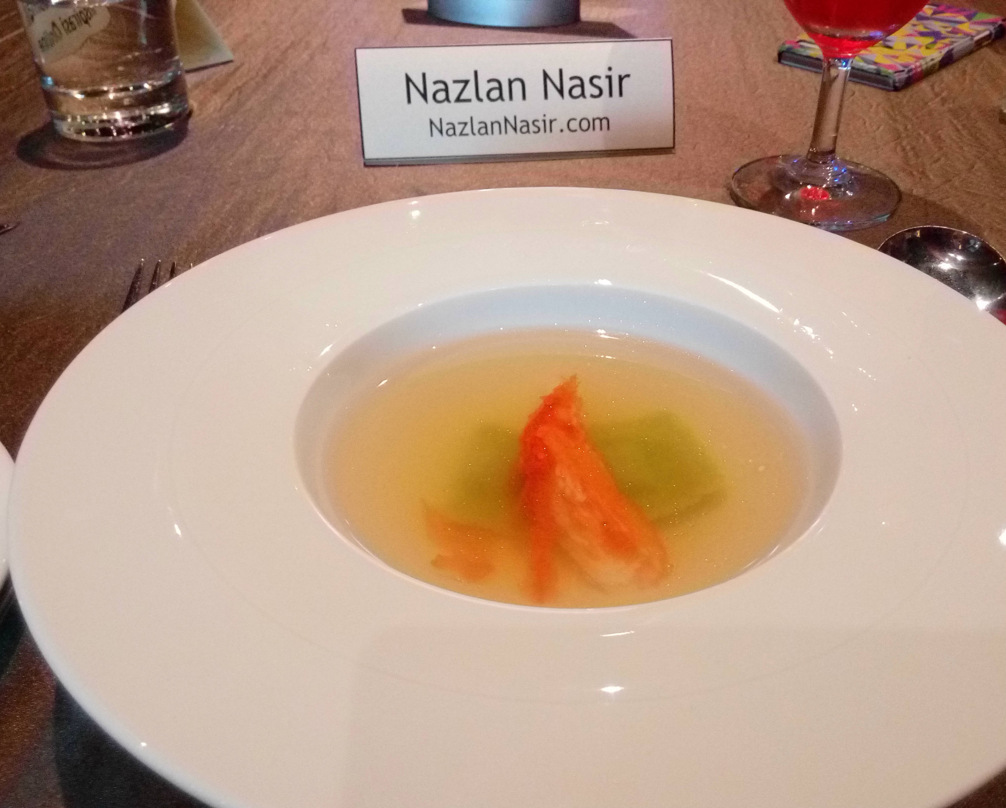 Tomato Consomme with Crab Ravioli