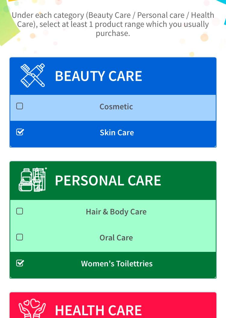 Select the categories