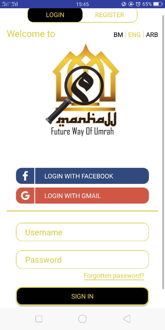 Daftar masuk ke aplikasi Manhajj