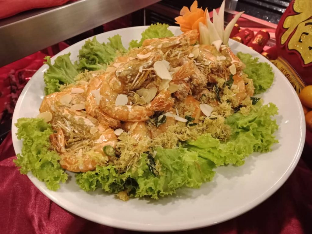 Wok-fried Tiger Prawns  with Buttered Coconut Almond Flakes