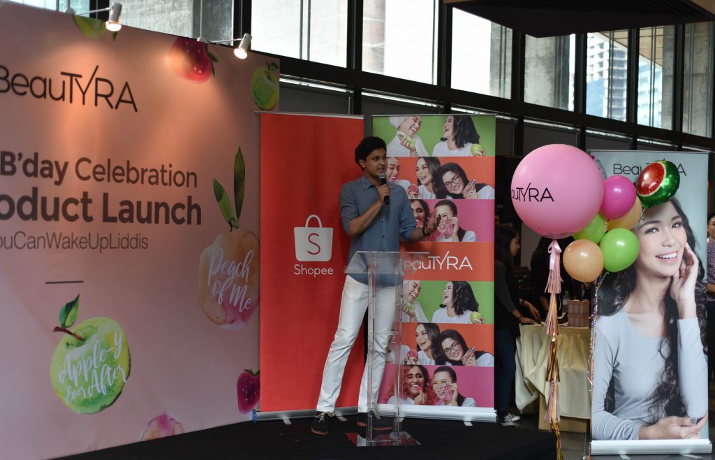 Aidan Saheran, Assistant Category Manager, Health & Beauty, Shopee Malaysia giving a speech at the launch event