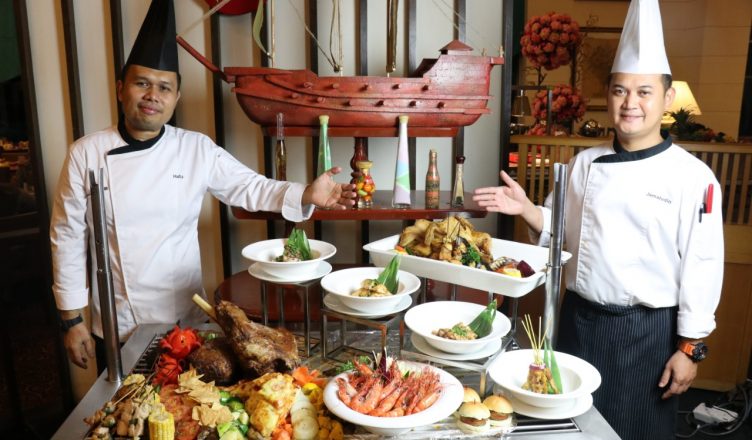 Chef dengan sajian 4-dalam-1 bufet makan malam