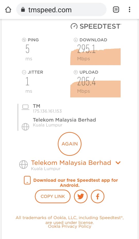 Capaian kelajuan WiFi di Rumah Naz (melalui Router)