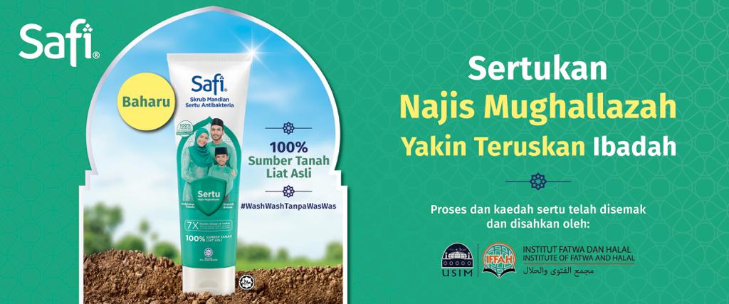 Safi Skrub Mandian Sertu Antibakteria telah disemak oleh panel Institut Fatwa dan Halal (IFFAH), Universiti Sains Islam Malaysia (USIM)